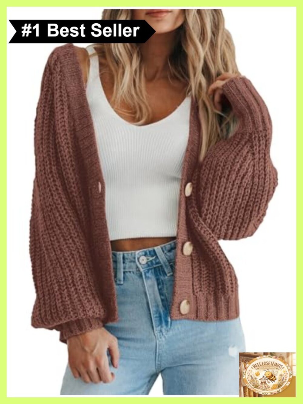 Chunky Knit Open Front Cardigan V-Neck Button Down Long Sleeve